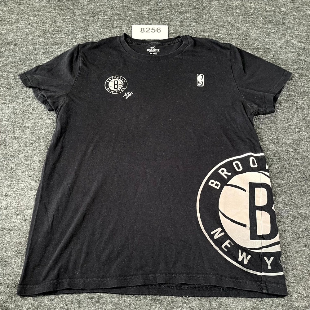 Brooklyn Nets T Shirt Mens Large Black Hollister Graphic NBA FLAWED